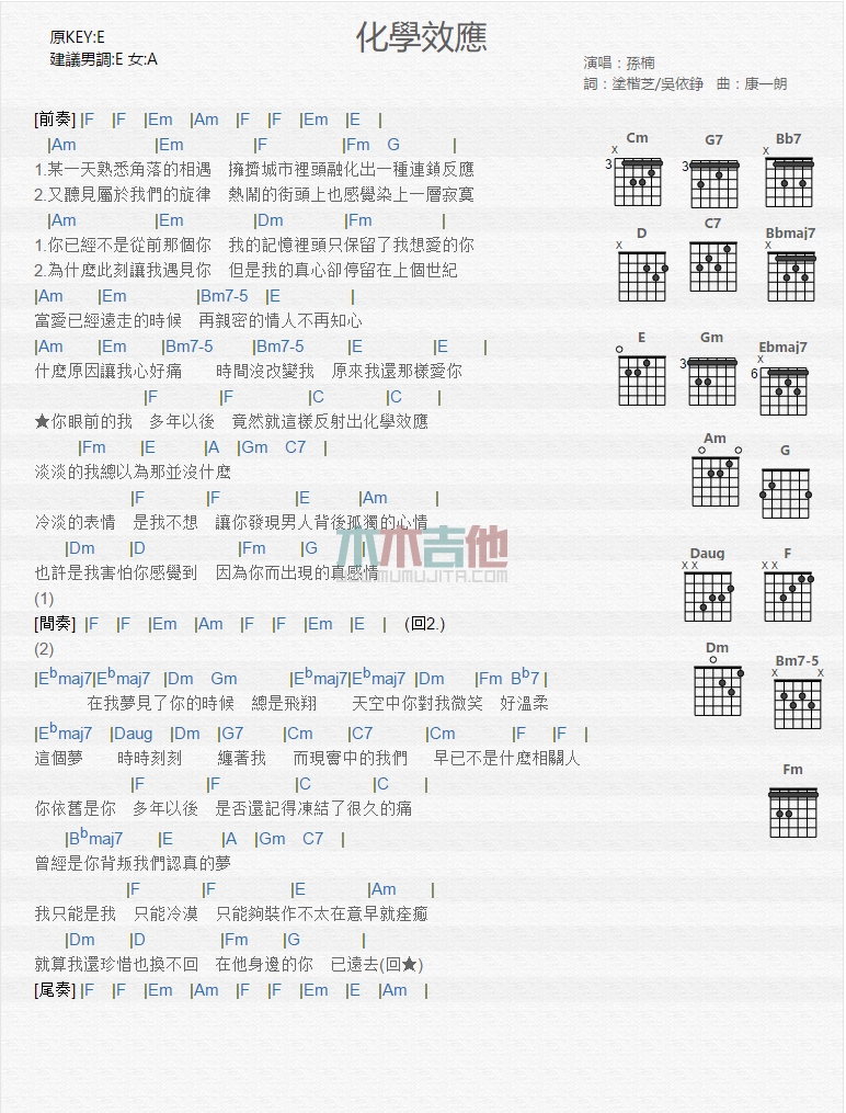 《化学效应》弹唱_孙楠