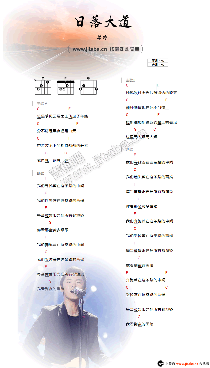《日落大道(C调)》弹唱_梁博