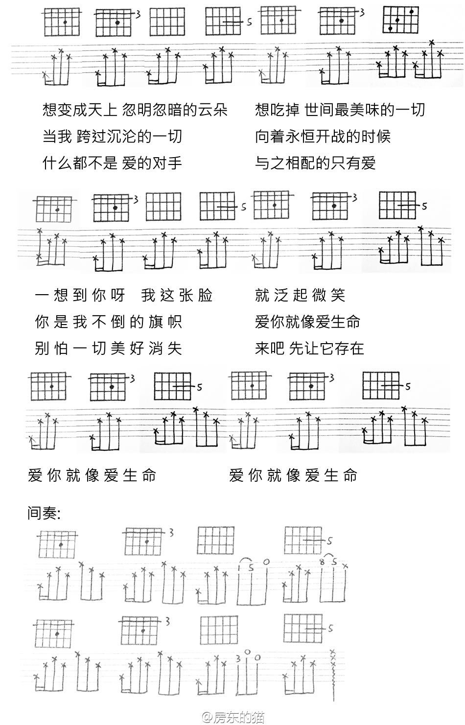 《爱你就像爱生命》弹唱_房东的猫