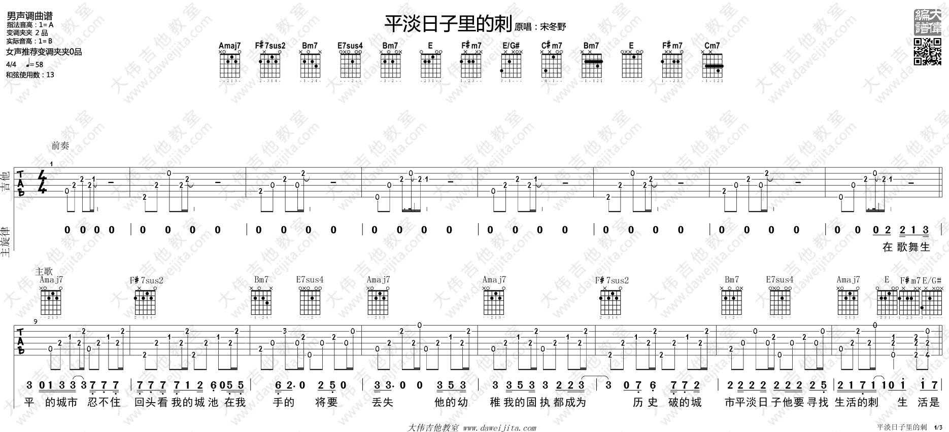 《平淡日子里的刺》弹唱_宋冬野