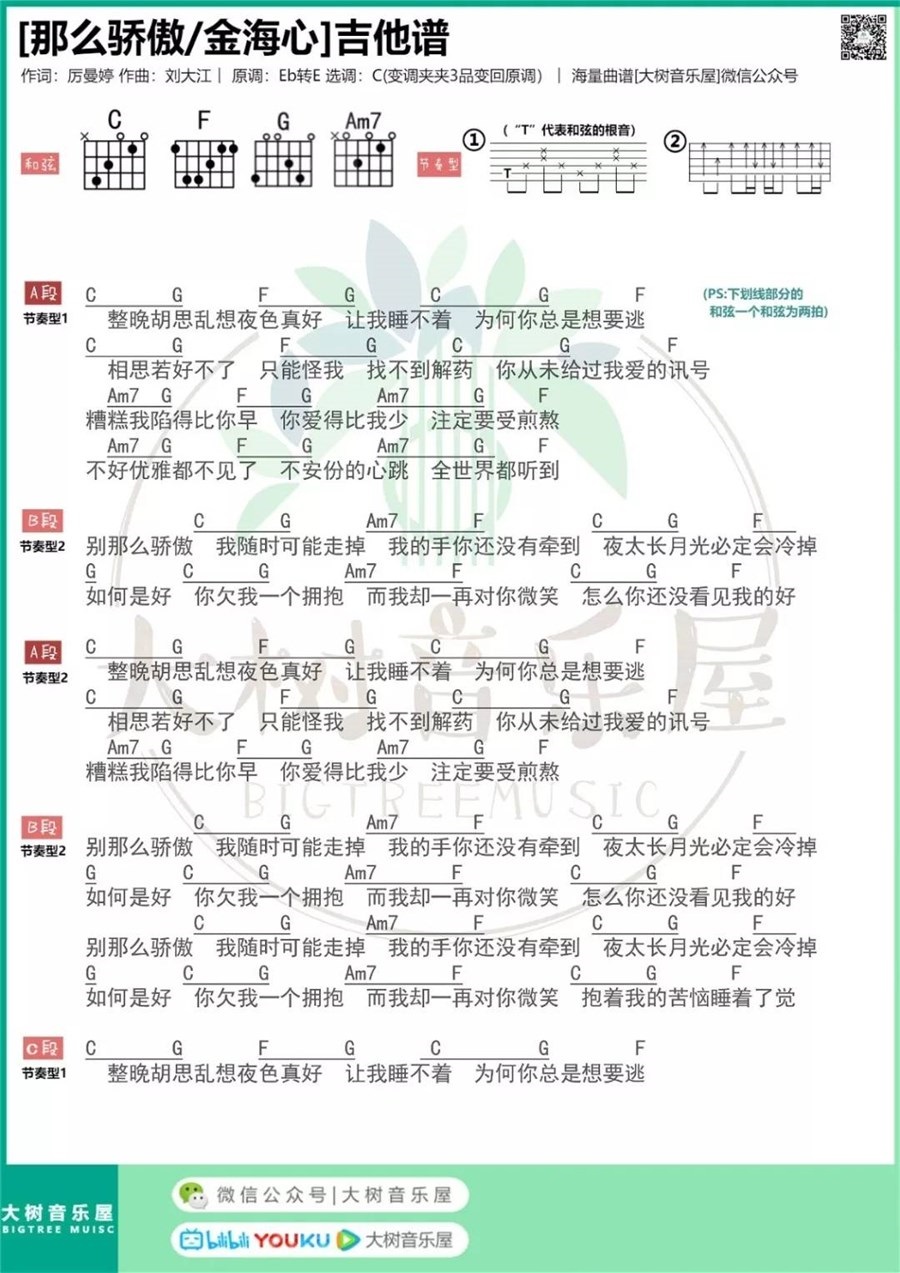《那么骄傲(C调)》弹唱_金海心
