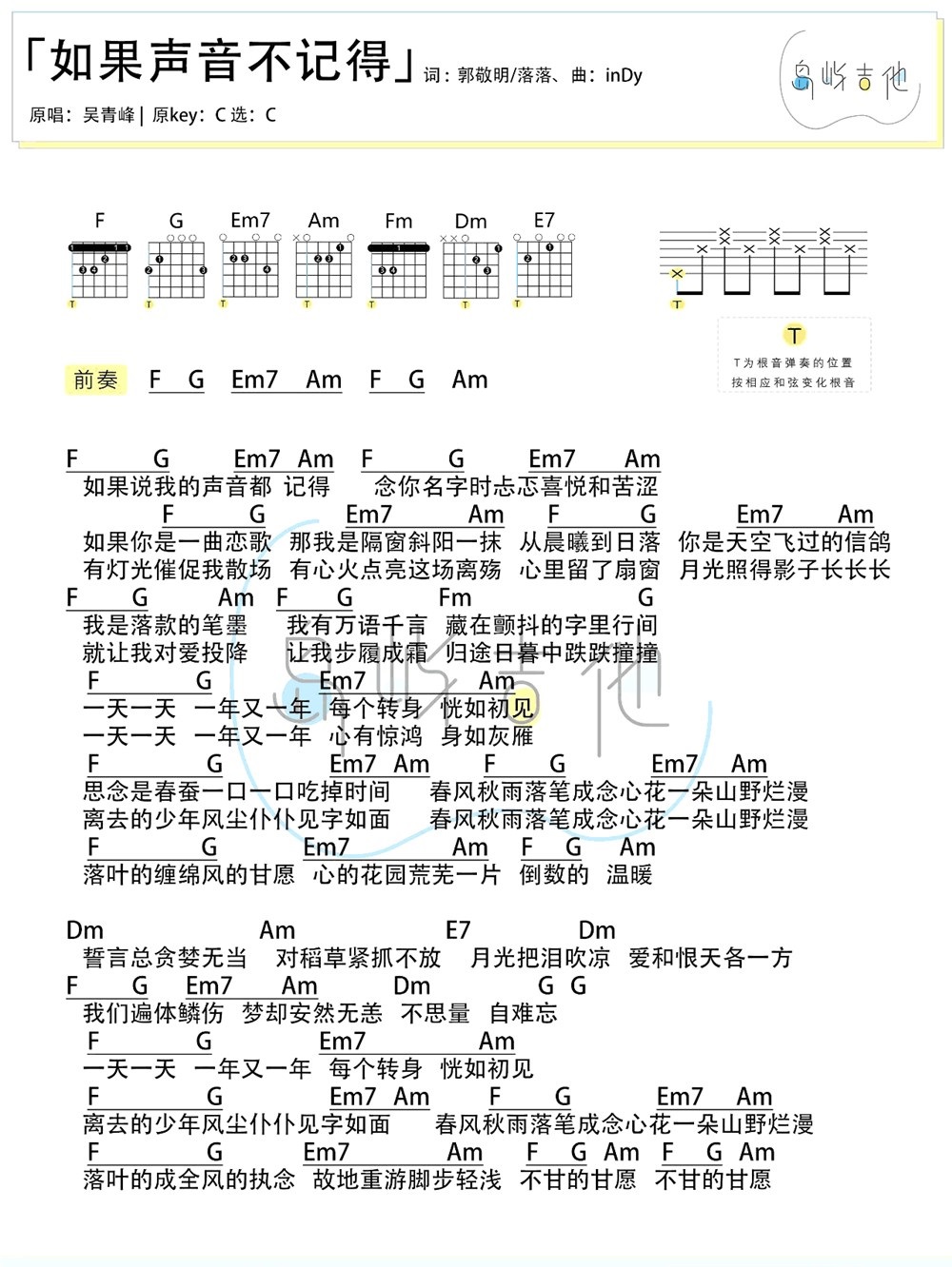 《如果声音不记得》弹唱_吴青峰