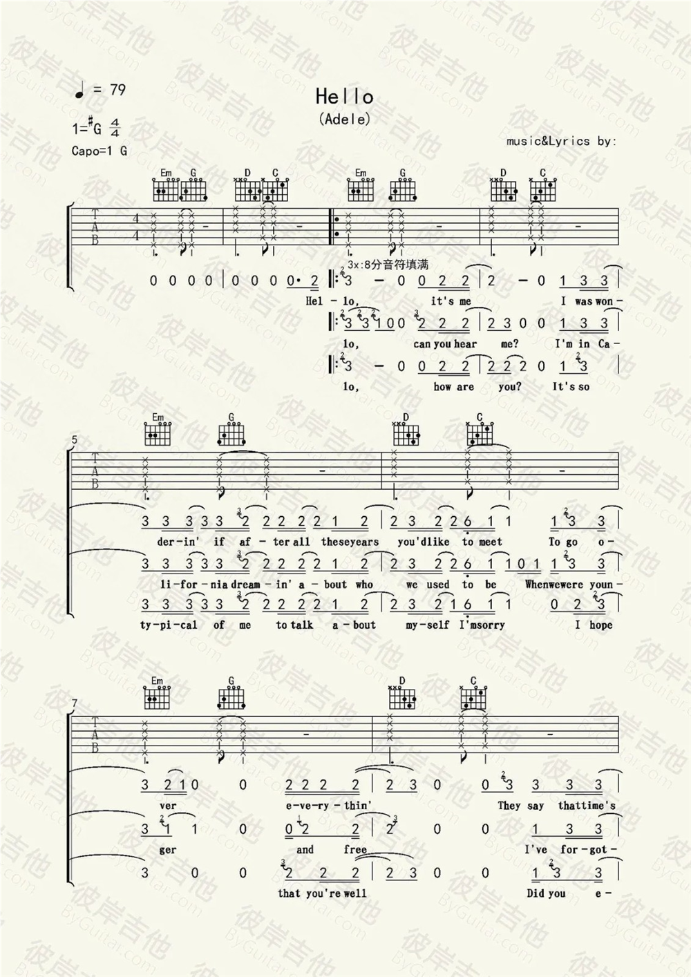 《hello》弹唱_Adele