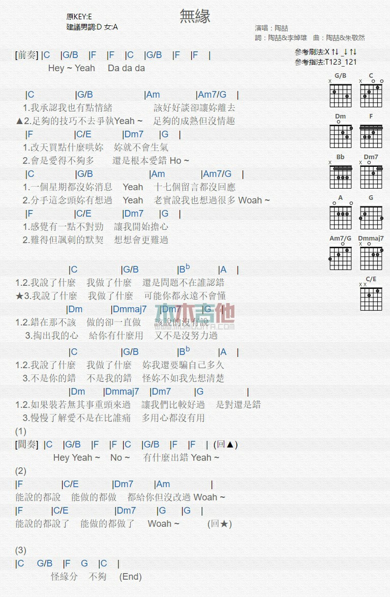 《无缘》弹唱_陶喆