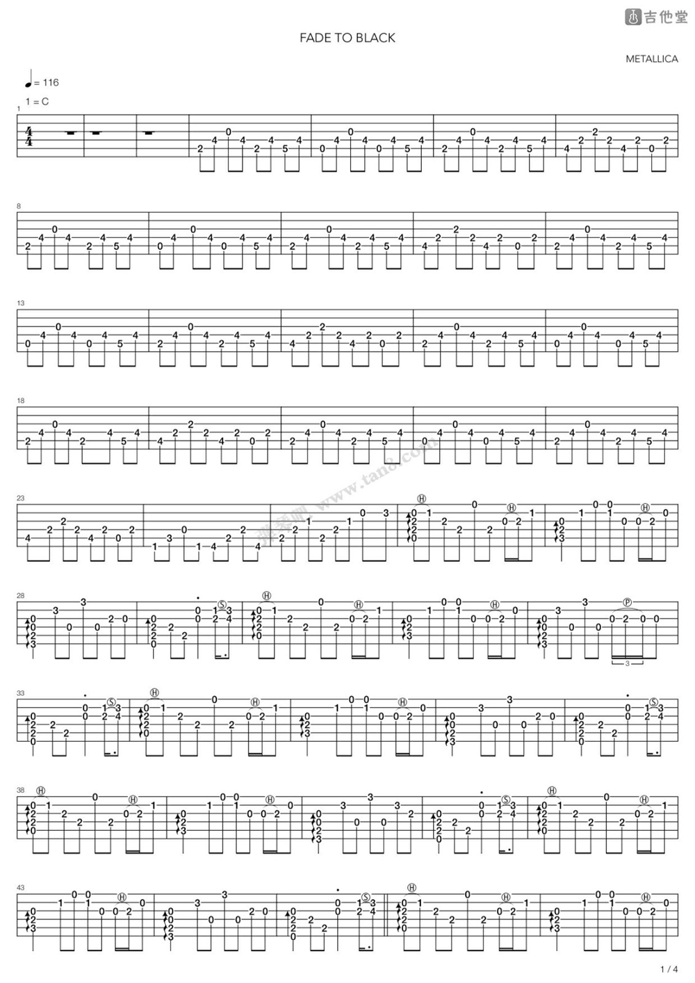 《Fade to black》指弹_Metallica